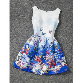 Girl's Blue Dress,Print Polyester Summer  