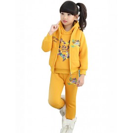 Girls Fashion Han Flower Heart Love Thicken Fleece Sports And  Leisure Three-Piece Outfit  